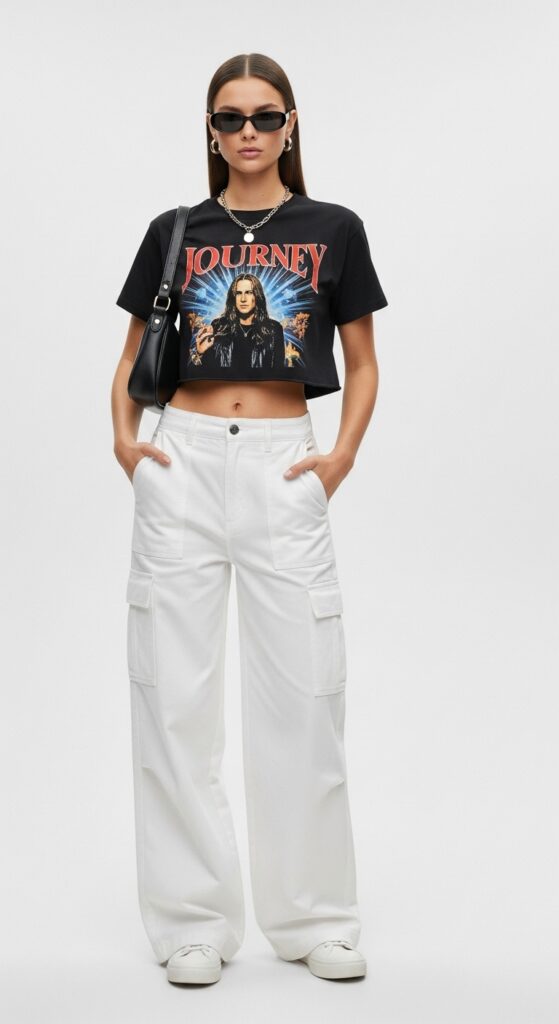 What to Wear to a Journey Concert: 18 Fashionable Outfit Ideas for the Ultimate Concert Experience 18 Cropped Tee and Cargo Pants for Comfort