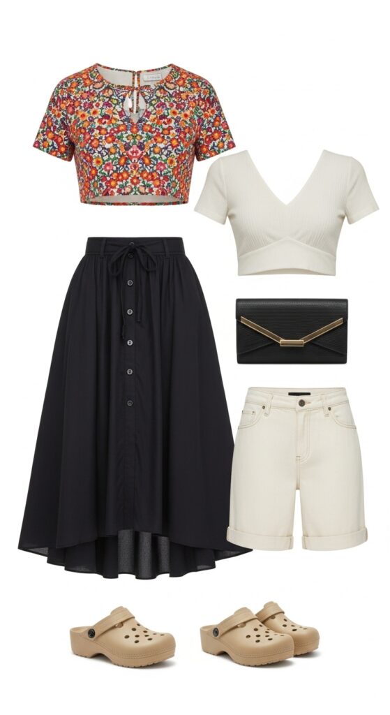 Cropped Top and High-Waisted Skirt