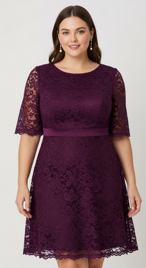 Dark Purple Lace Sleeve Dress