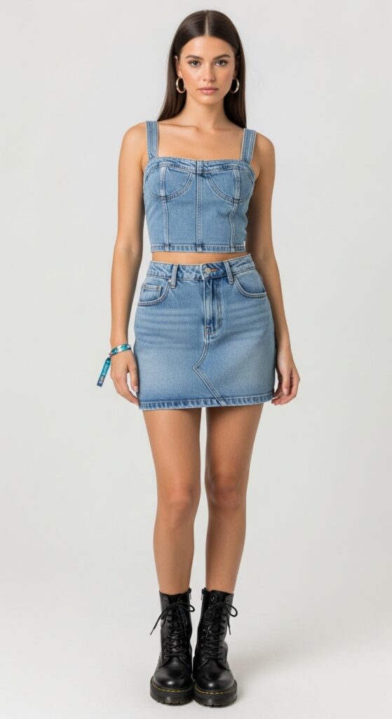 Denim Bustier and Mini Skirt Set