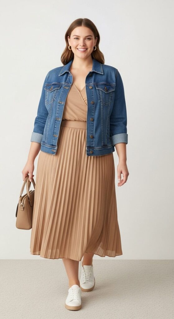 11 Essential Plus Size Spring Outfits to Try This Year 5 Denim Jacket & Midi Skirt