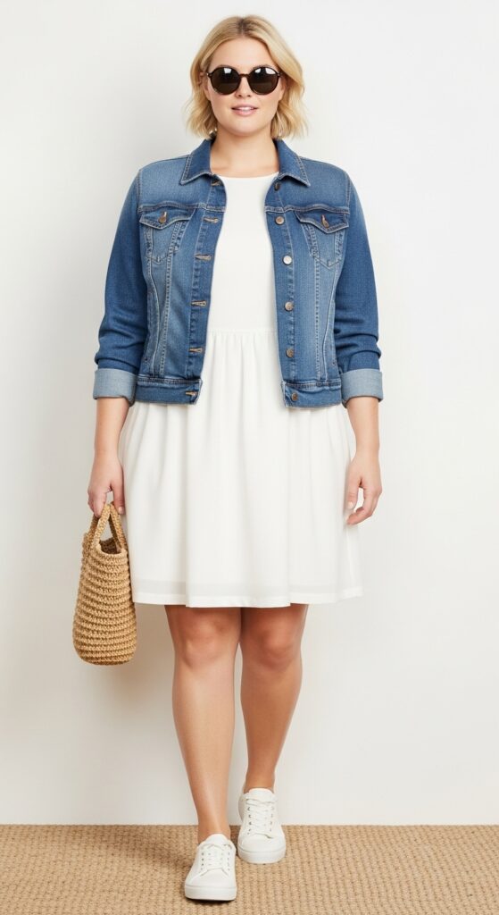12 Chic Plus-Size Easter Outfits That Will Have You Feeling Fabulous 12 Denim Jacket and Dress Combo Casual and Cool