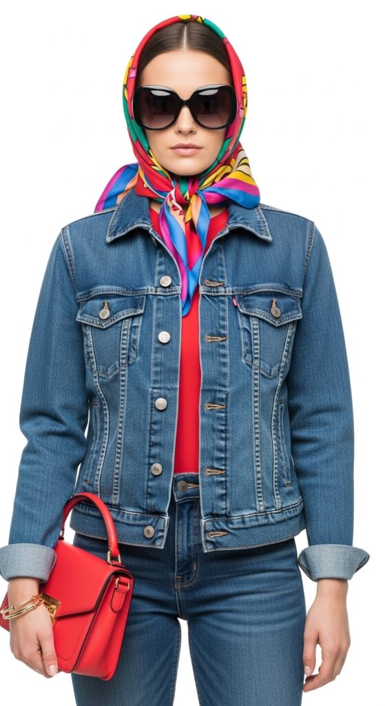 18 Chic and Fresh Jean Jacket Outfits to Elevate Your Wardrobe 13 Denim Jacket with Bold Accessories