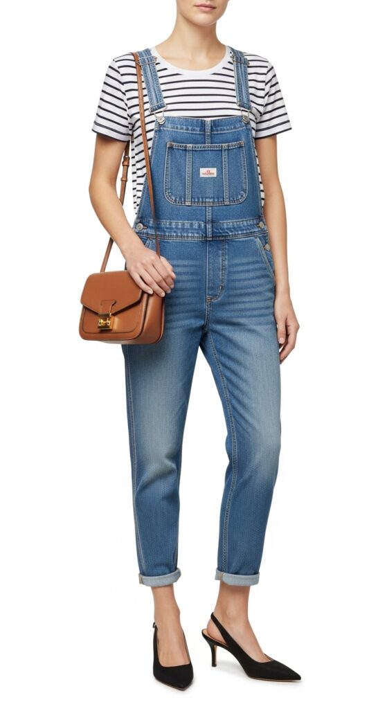 Denim Overall and Striped Tee