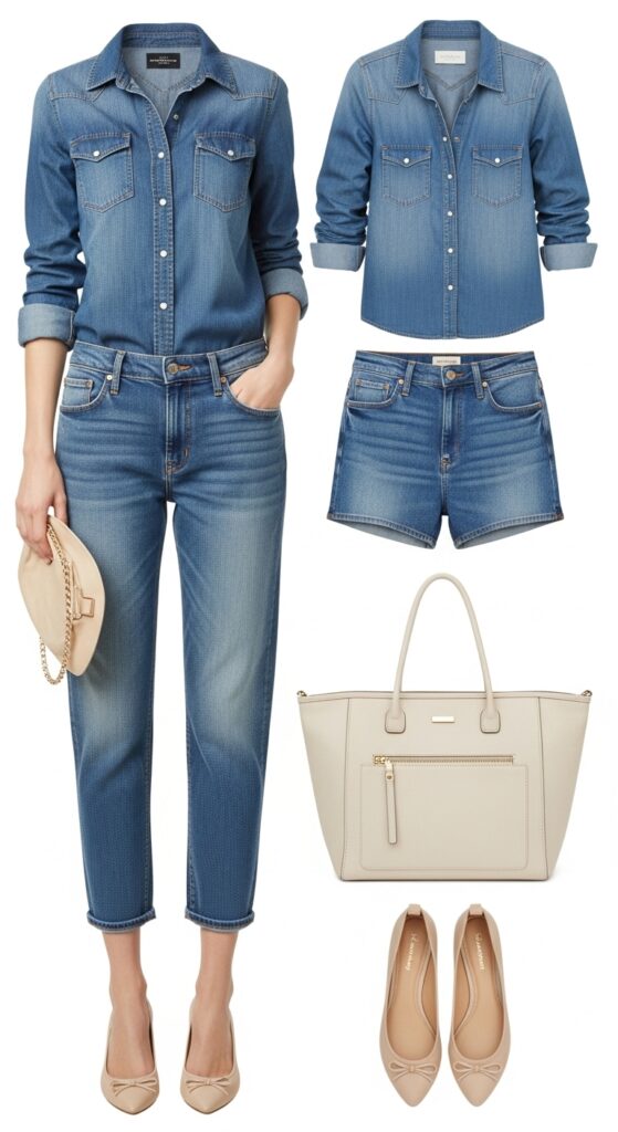 14 Trendy Boyfriend Jeans Outfits for Pinterest-Perfect Style 9 Denim Shirt and Ballet Flats