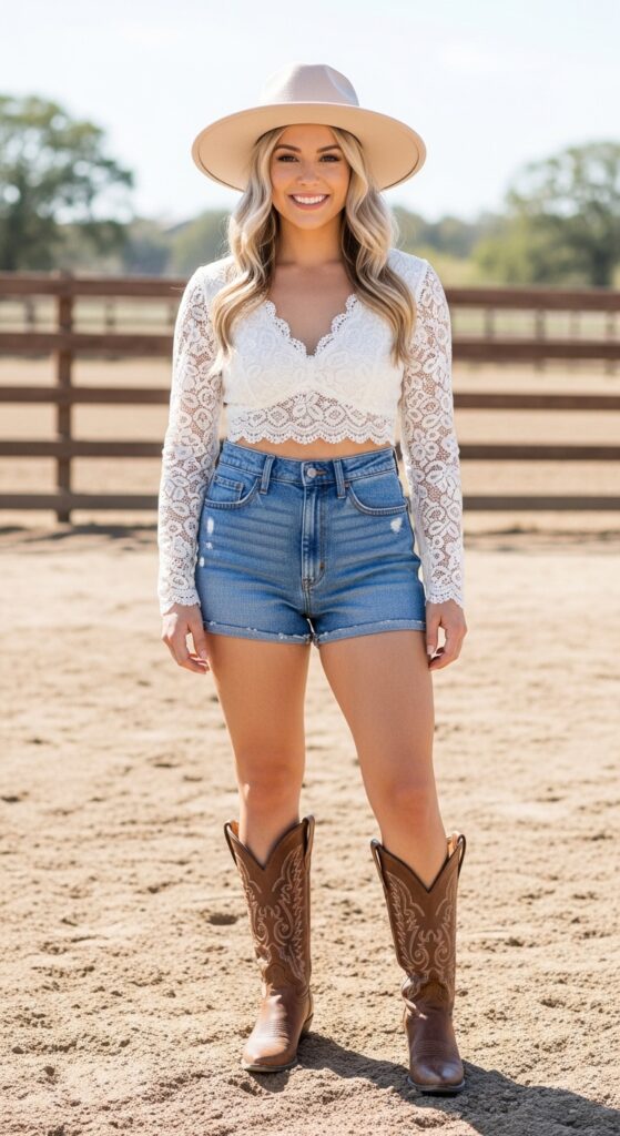 Desert Diva White Lace Top & Denim Shorts