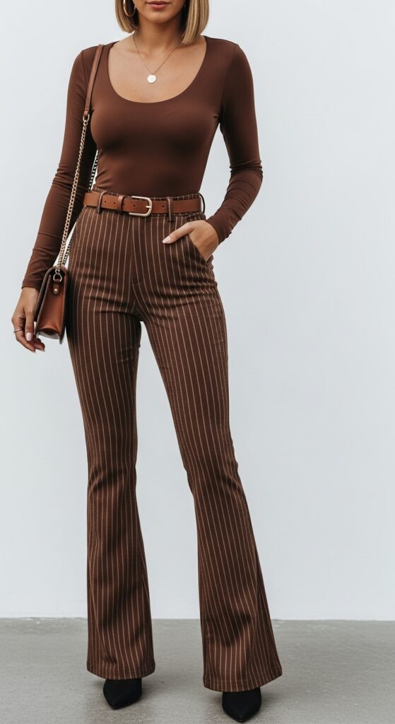 Dinner Date Brown Bodysuit & Brown Striped Pants