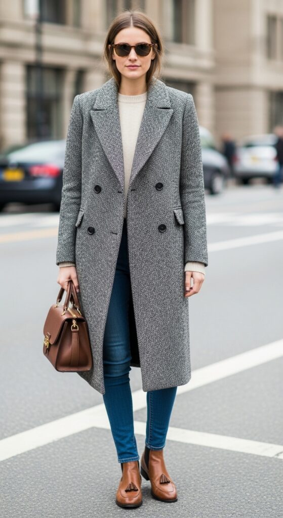 Double-Breasted Coat and Skinny Jeans