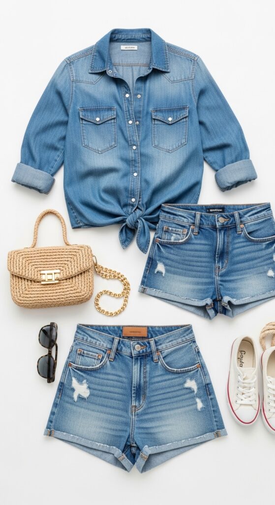 21 Stylish Denim Shorts Outfit Ideas 22 Double Denim