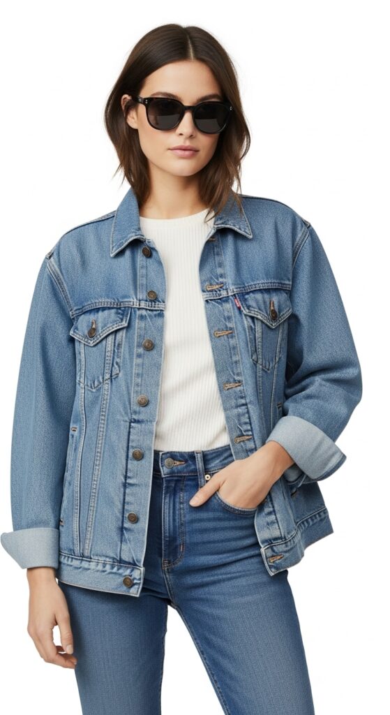 18 Chic and Fresh Jean Jacket Outfits to Elevate Your Wardrobe 6 Double Denim with Light-Wash Jeans