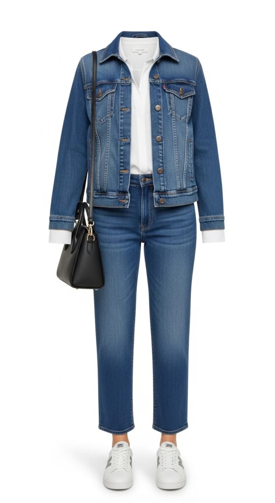 18 Chic and Fresh Jean Jacket Outfits to Elevate Your Wardrobe 19 Double Denim with White Shirt