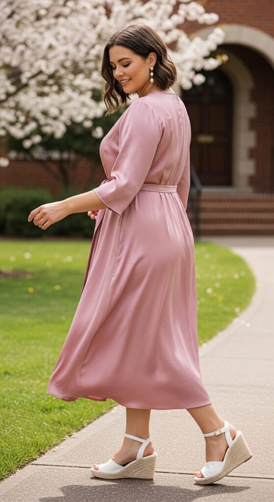Dusty Rose Silk Blend Midi Dress for Spring Sundays