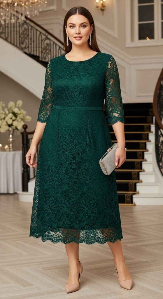 Emerald Lace Overlay Dress for Ballroom Receptions