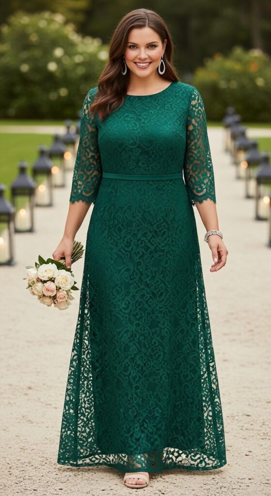 Emerald Lace Overlay Gown for Evening Weddings