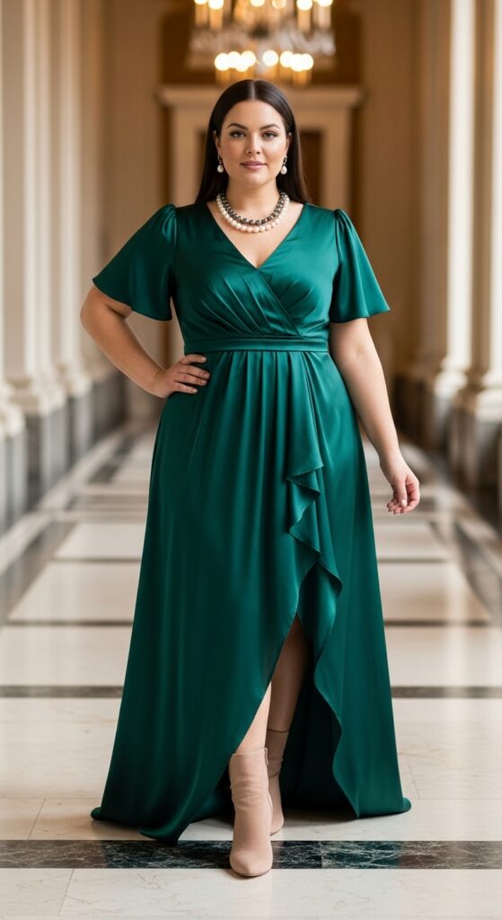 Emerald Satin Gown and Boots for Formal Weddings