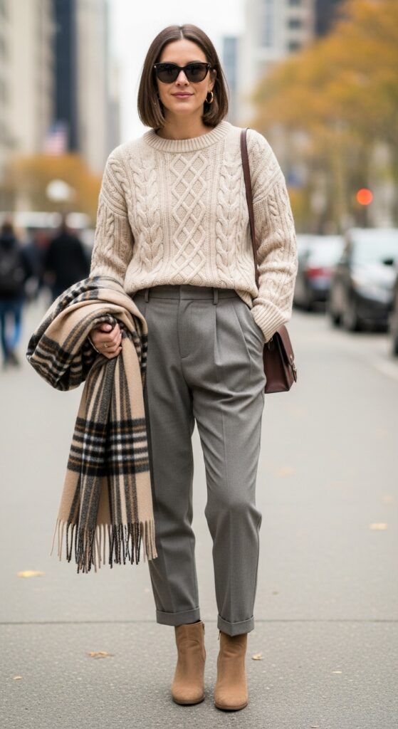 Fall Layering Fisherman Sweater & Pleated Trousers