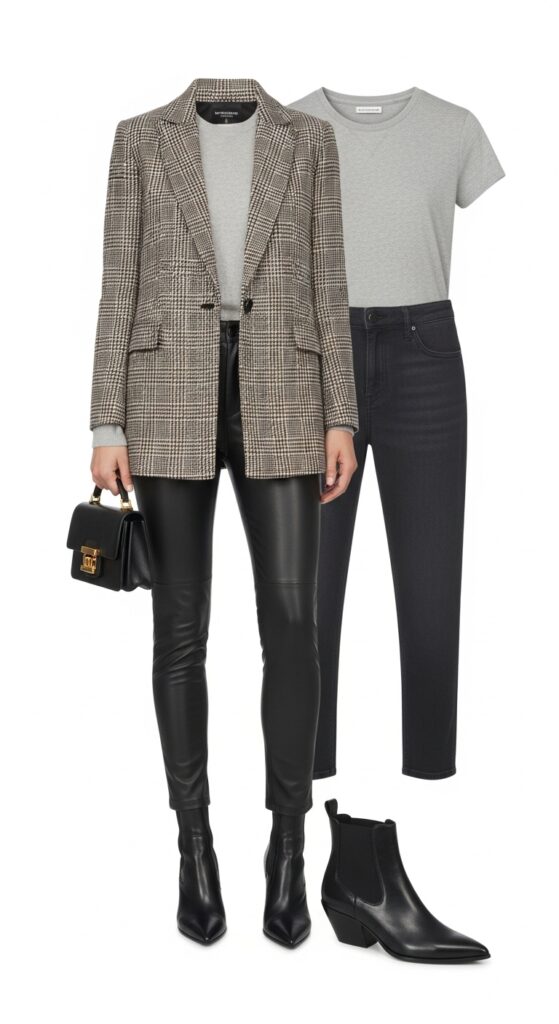 30 Stylish Winter Outfits for Women That Keep You Warm and Fashion-Forward 32 Faux Leather Pants and Plaid Blazer