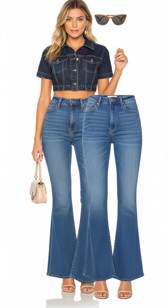 18 Flare Jeans Outfits for U.S. Women in 2025 17 Festival Vibes Denim Crop Top & High-Waisted Flares