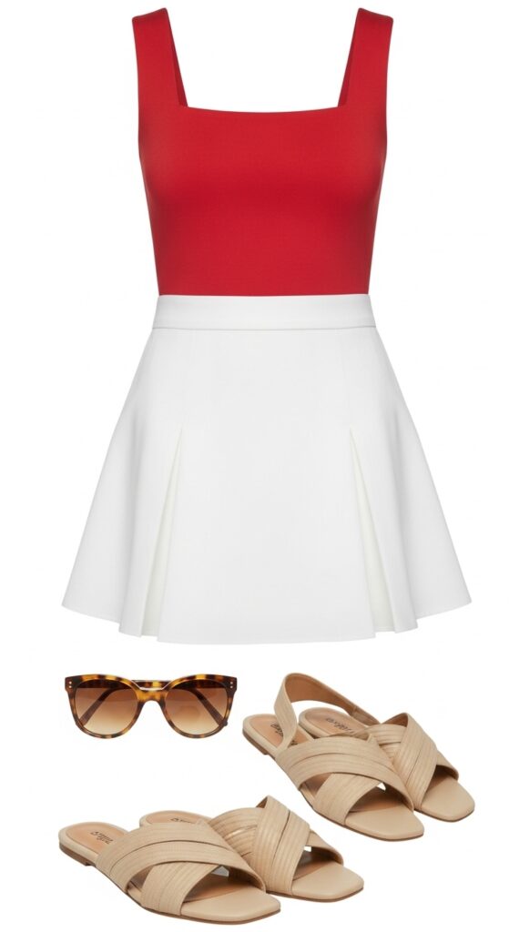 28 Pleated Skirt Outfits to Nail Effortless Chic 8 Festival Vibes Red Tank & White Pleated Mini