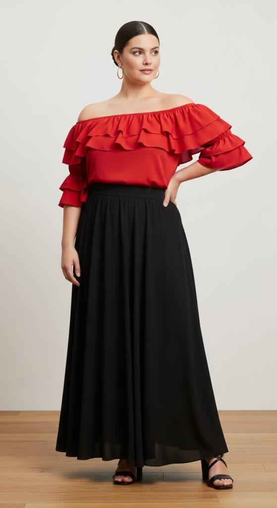 Flamenco Night Red Ruffled Top & Black Skirt
