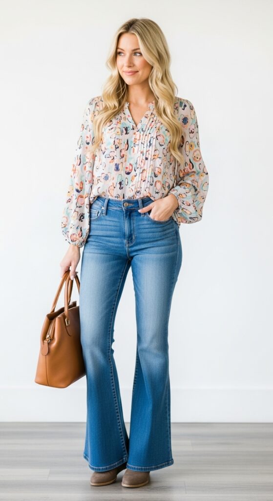 Flared Jeans and Blouse