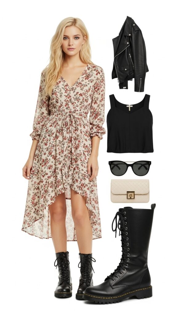 Floral Dress and Combat Boots
