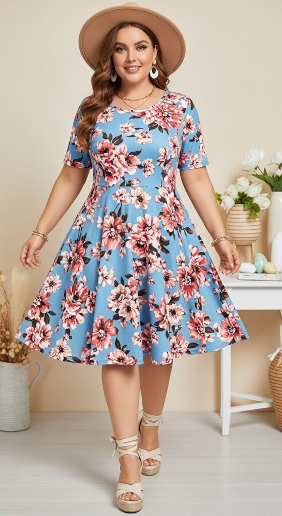 12 Chic Plus-Size Easter Outfits That Will Have You Feeling Fabulous 3 Floral Fit-and-Flare Dress Feminine and Flattering
