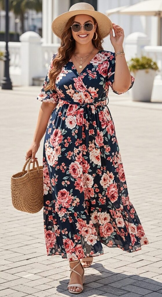 11 Stunning Plus Size Spring Break Outfits to Turn Heads 3 Floral Maxi Dress