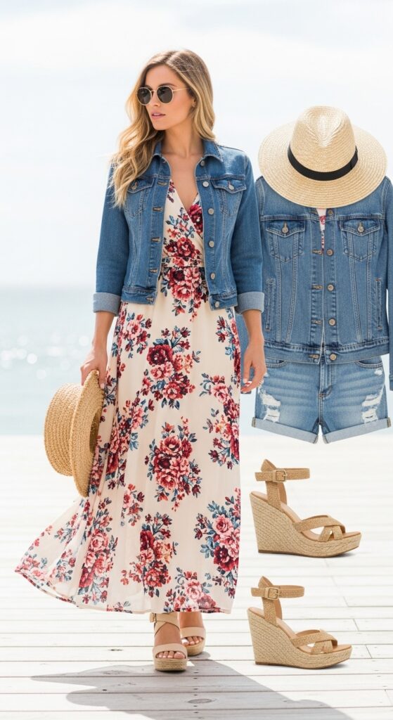 Floral Maxi Dress and Denim Jacket