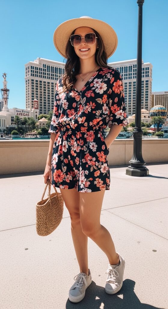 What to Wear in Las Vegas: 20 Perfect Outfit Ideas for Every Event and Occasion 21 Floral Romper for a Fun Day Out