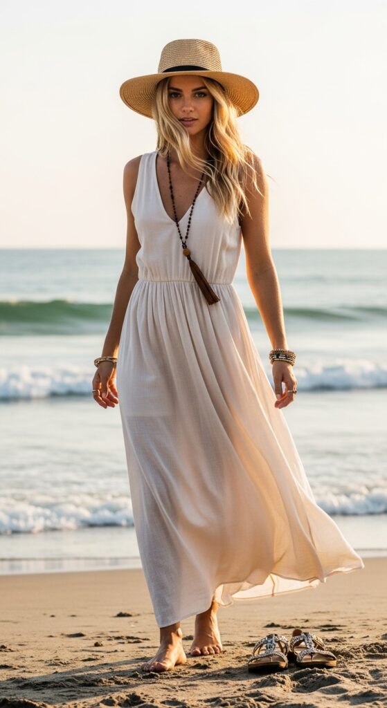 Flowy Maxi Dress and Barefoot Sandals
