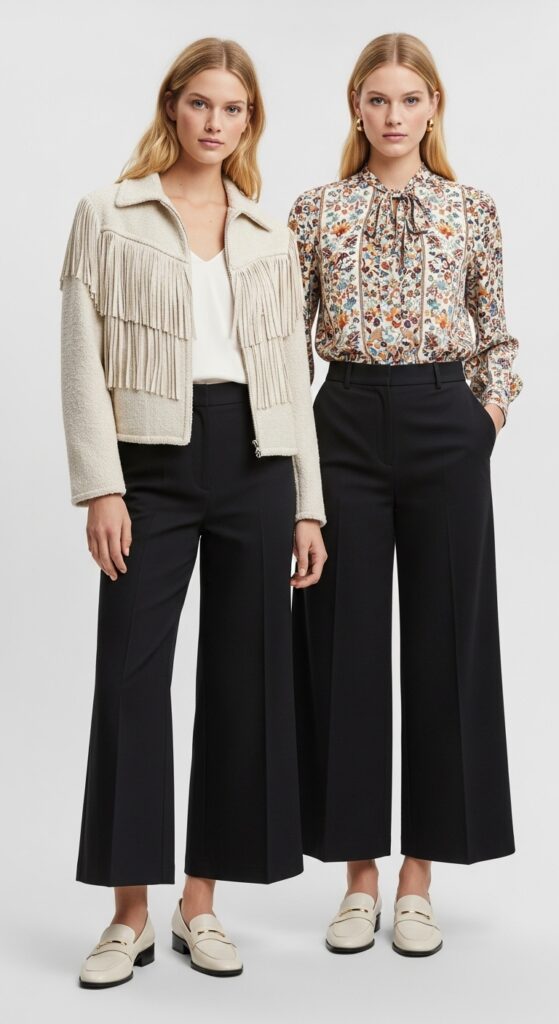Fringe Jacket and Wide-Legged Trousers
