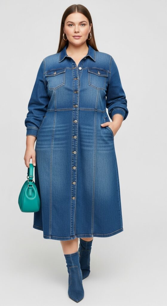 Functional Denim Midi Dress