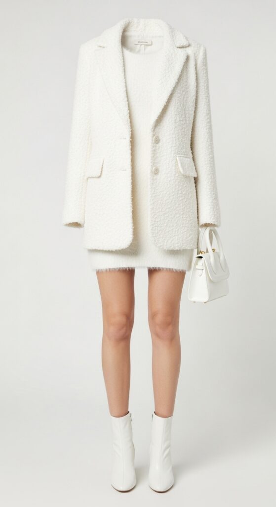 20 Chic White Blazer Outfits to Elevate Your Style 11 Fuzzy Texture White Blazer