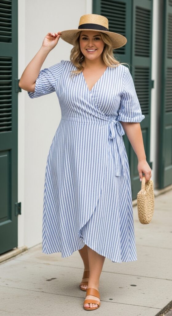 Garden District Charm Striped Wrap Dress & Hat