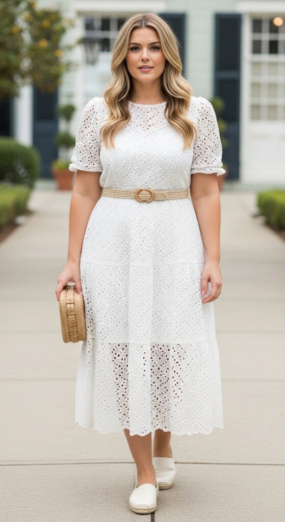 Garden District Elegance White Eyelet Midi Dress