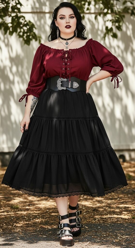 10 Bold Plus-Size Summer Goth Outfits for Curvy Women’s Gothic Soul 13 Gothic Peasant Blouse and Skirt
