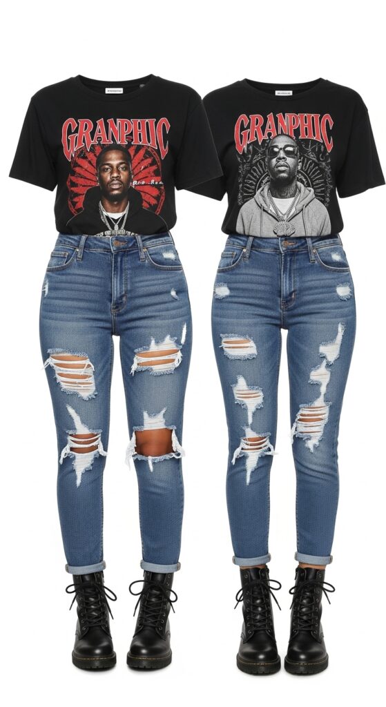 10 Rap Concert Outfit Ideas to Look Fly and Stylish 4 Graphic T-Shirt and Ripped Jeans