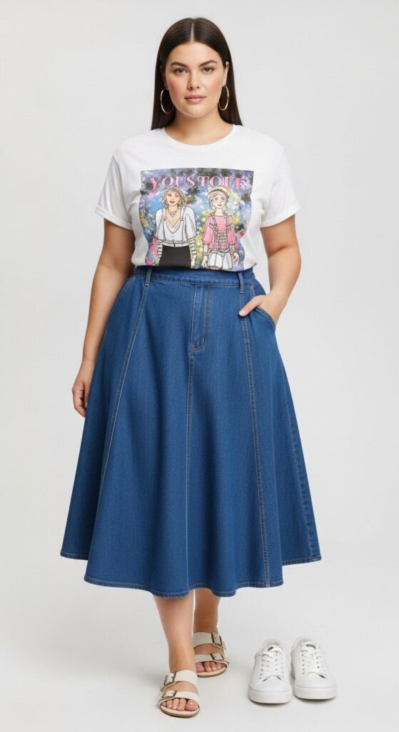 Graphic Tee & A-Line Skirt