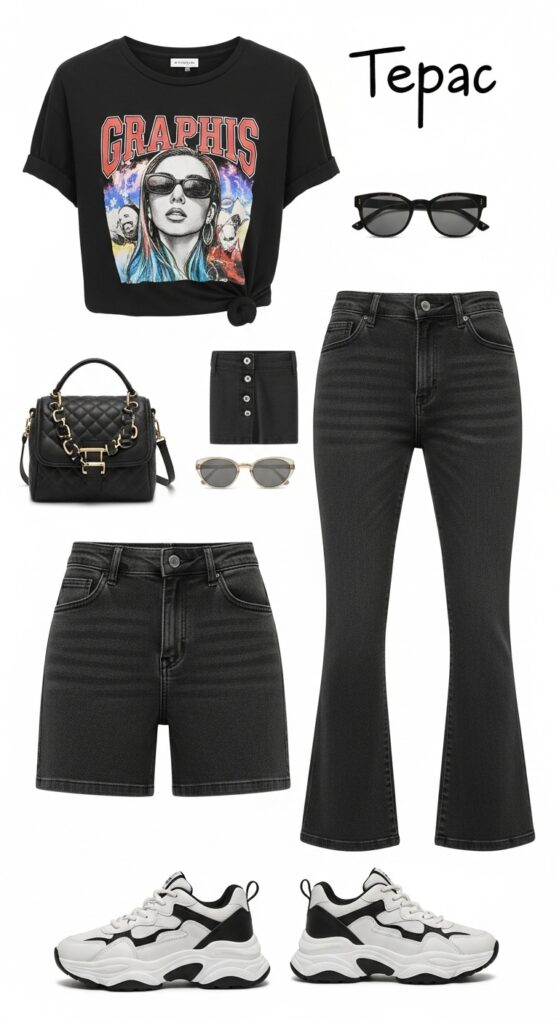 15 Chic Flare Pants Outfits to Elevate Your Wardrobe with Chic Season Style 6 Graphic Tee and Chunky Sneakers