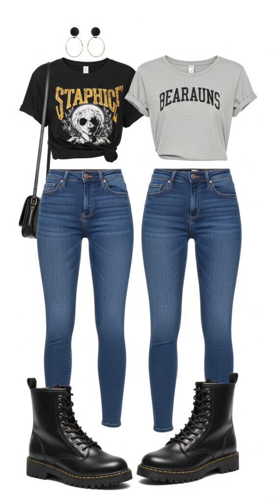 8 Stylish Outfits to Pair with Dark Wash Jeans for a Bold Look 7 Graphic Tee and Combat Boots