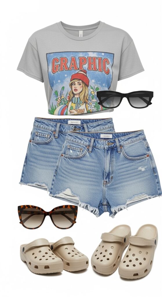 Graphic Tee and Denim Shorts