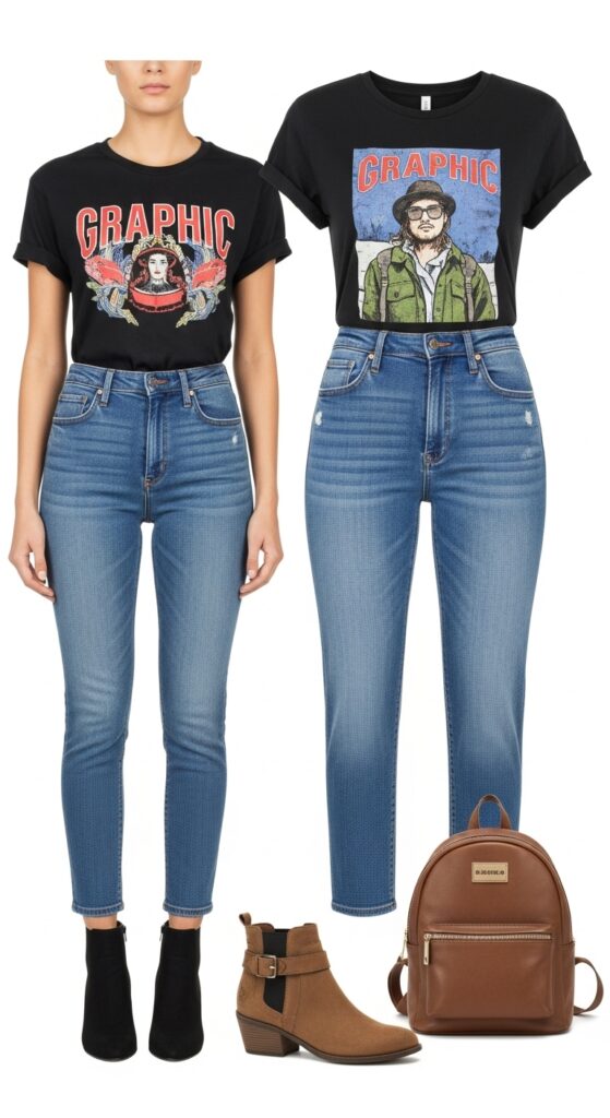 Graphic Tee and High-Waisted Jeans