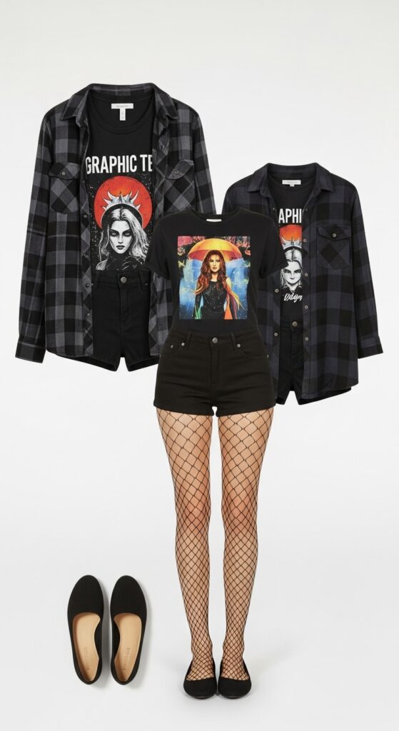 Graphic Tee and Plaid Flannel Combo