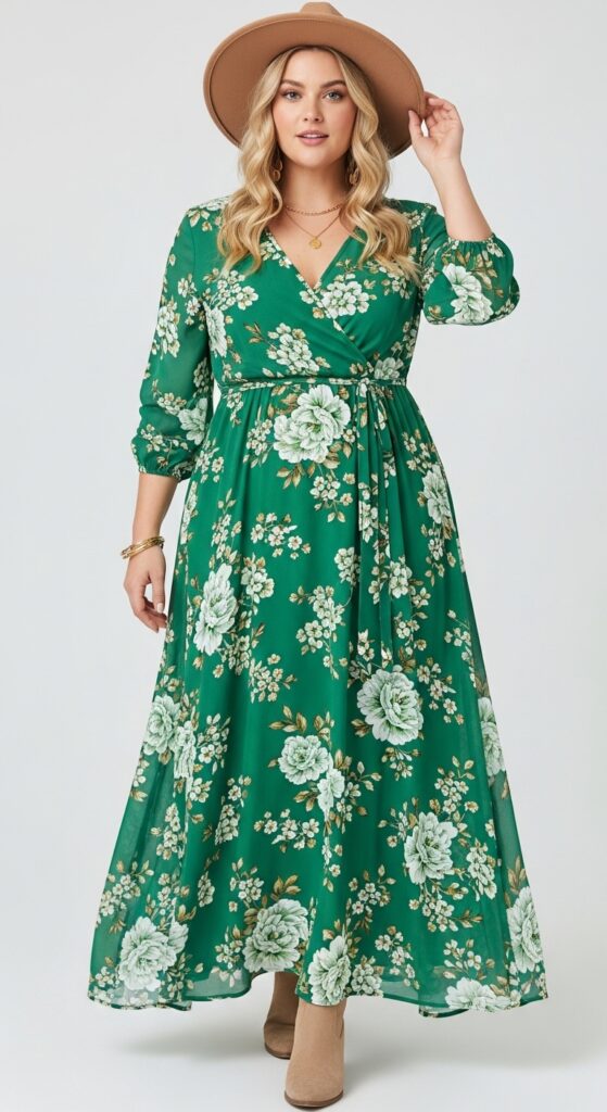 12 Chic Plus-Size St. Patrick’s Day Outfits You’ll Love 3 Green Floral Maxi Dress Vibrant and Flowing