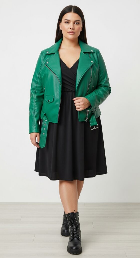 12 Chic Plus-Size St. Patrick’s Day Outfits You’ll Love 14 Green Leather Jacket and Black Dress Edgy and Chic