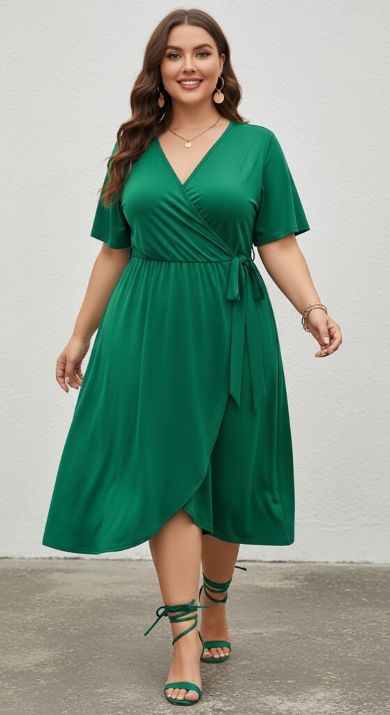 12 Chic Plus-Size St. Patrick’s Day Outfits You’ll Love 10 Green Wrap Dress Flattering and Feminine
