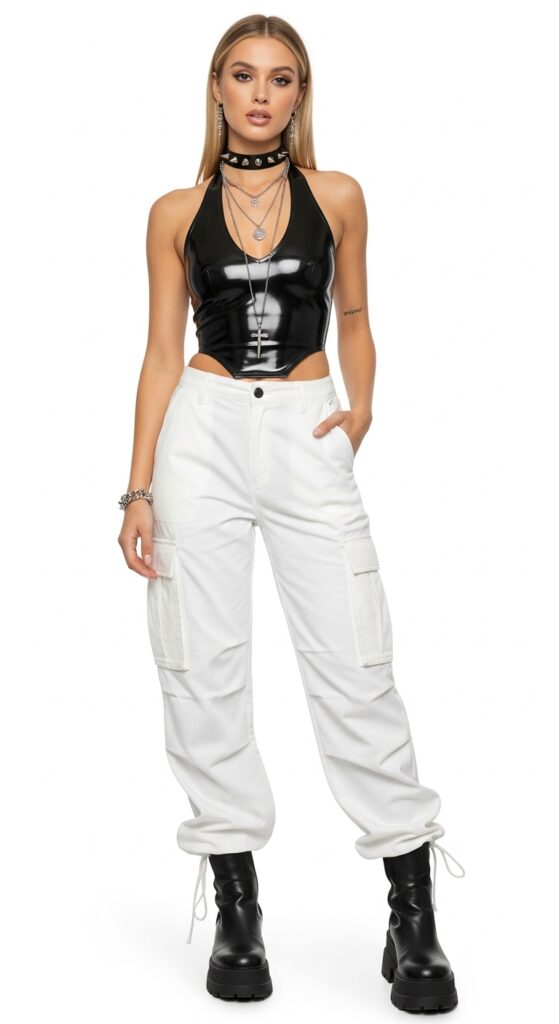 Metal Concert Outfit Ideas 12 Halter Top and Cargo Pants