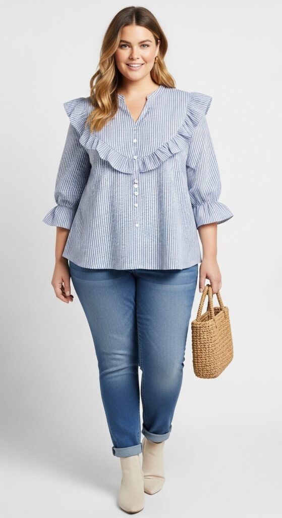 11 Essential Plus Size Spring Outfits to Try This Year 4 High-Waisted Jeans & Blouse