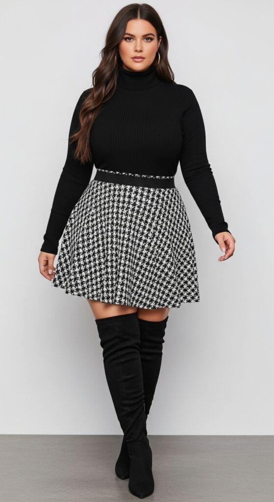 High-Waisted Skirt, Turtleneck, and Knee-High Boots